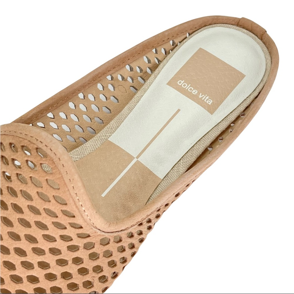 Dolce Vita Grant Tan Perforated Nubuck Leather Womens Flat Mules Size 6M - Picture 10 of 15